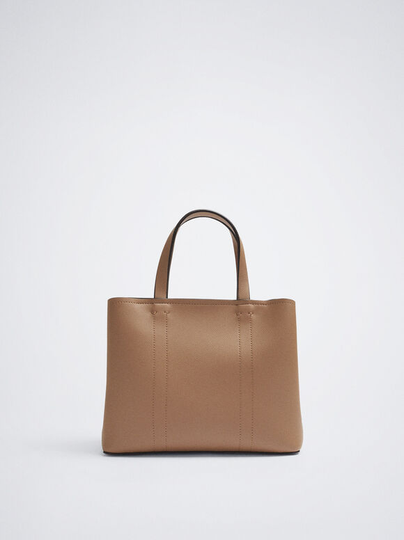 Tote Bag With Macramé Handle, Camel, hi-res