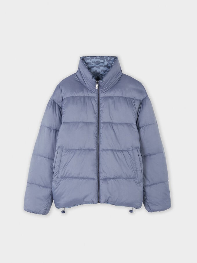 Quilted Coat With Pockets, Blue, hi-res