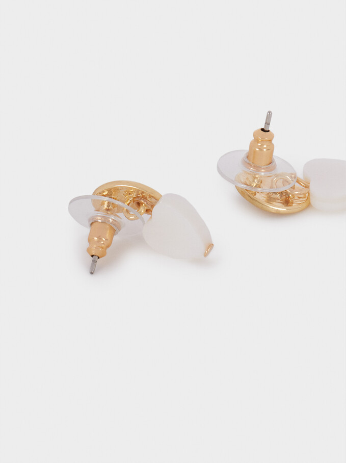 Short Shell Earrings With Heart, Golden, hi-res