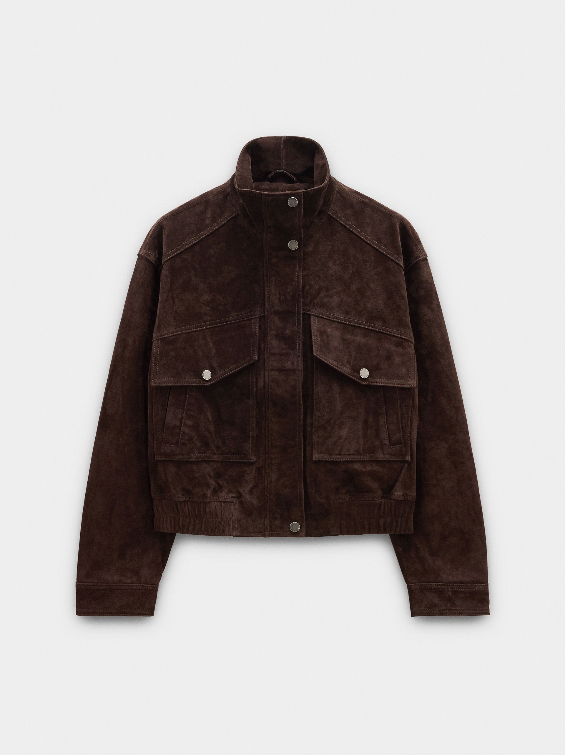 Veste en cuir col montant image number 5.0