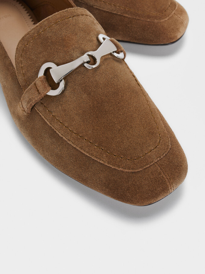 Leather Moccasins With Chain Detail, Brown, hi-res