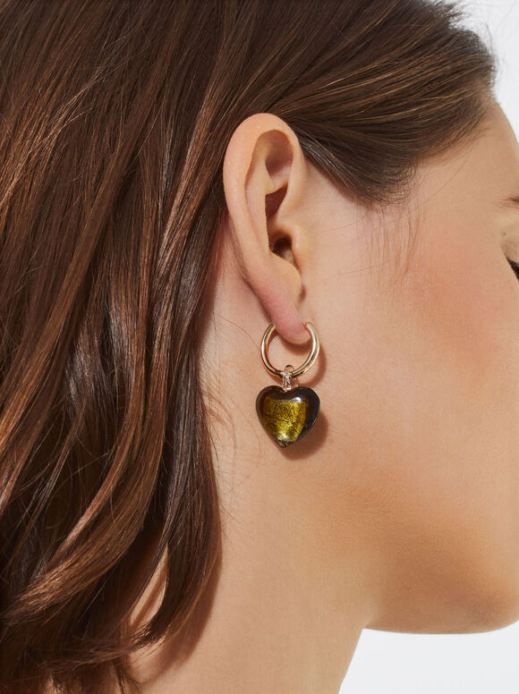 Earrings With Heart , Green, hi-res
