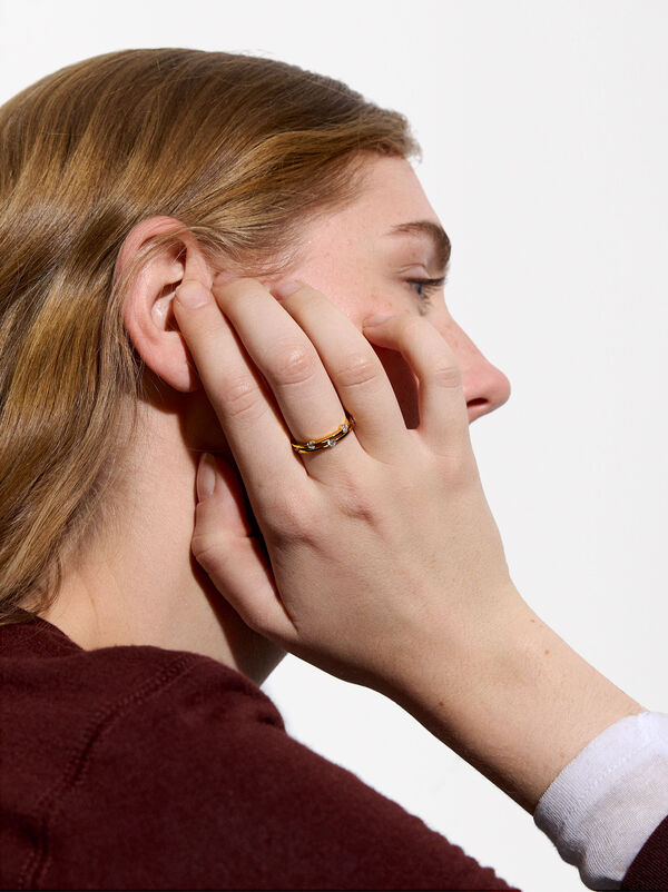 Double ring with zirconias - 925 sterling silver