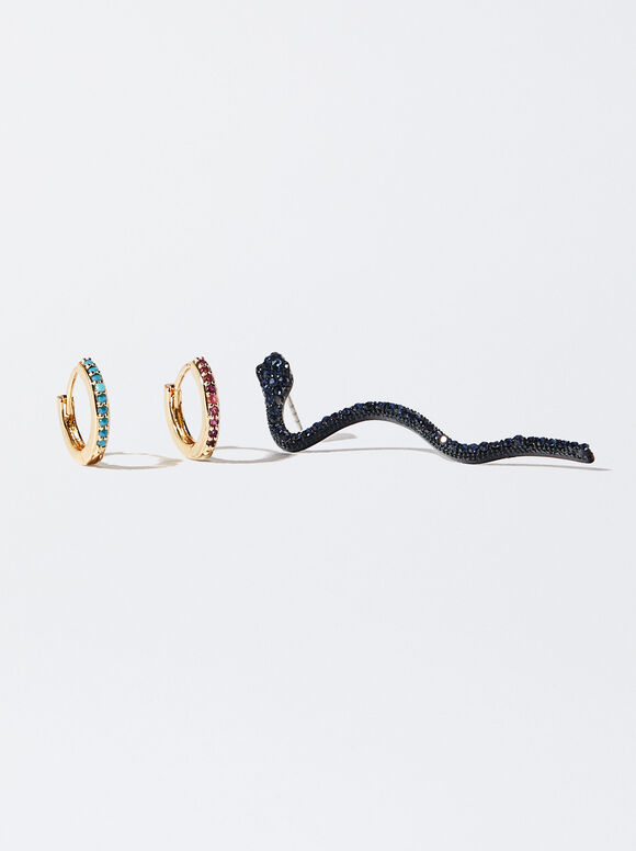 Set Of Hoops With Cubic Zirconia, Multicolor, hi-res