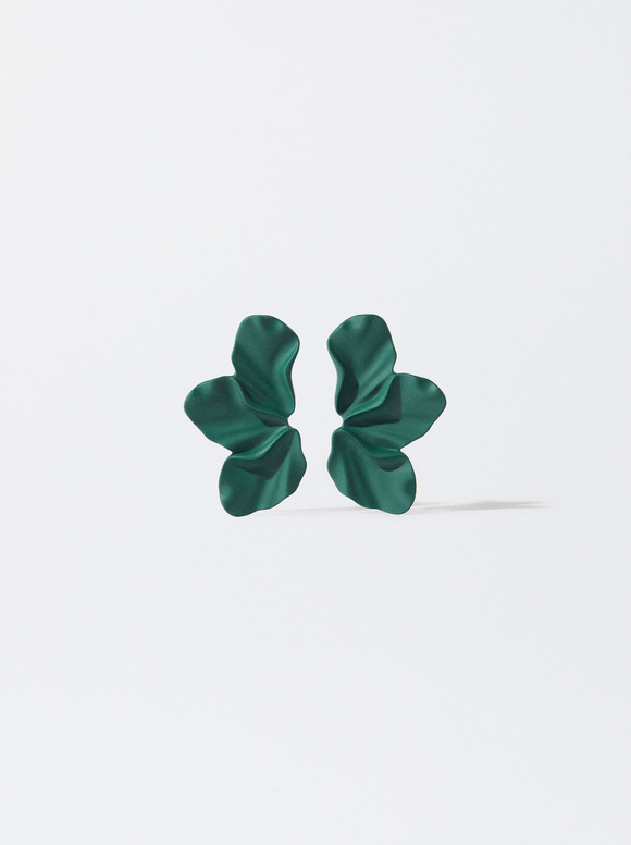 Flower Earrings, Green, hi-res