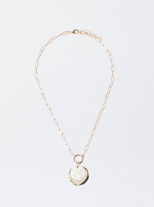 Golden Necklace With Pendant, Beige, hi-res