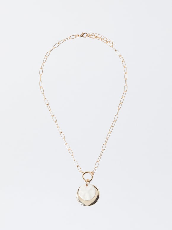 Golden Necklace With Pendant, Beige, hi-res
