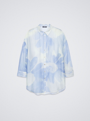 Lyocell Printed Shirt, Blue, hi-res