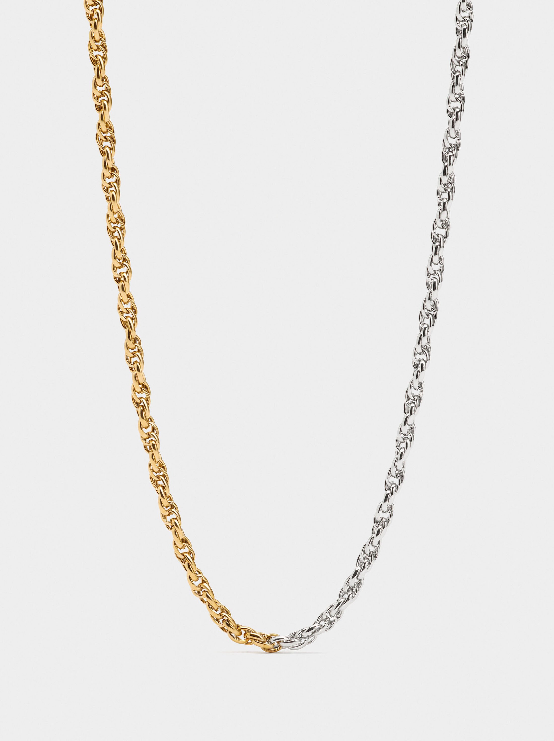 Bicolor necklace with links - stainless steel image number 0.0