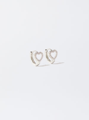 Hoop Earrings With Heart And Zirconia image number 0.0