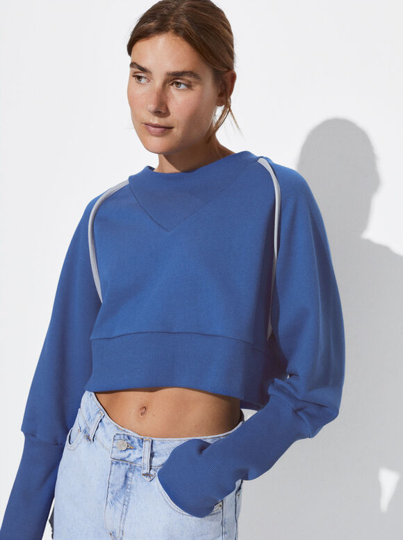 Online Exclusive - Cropped Cotton Sweatshirt, Blue, hi-res