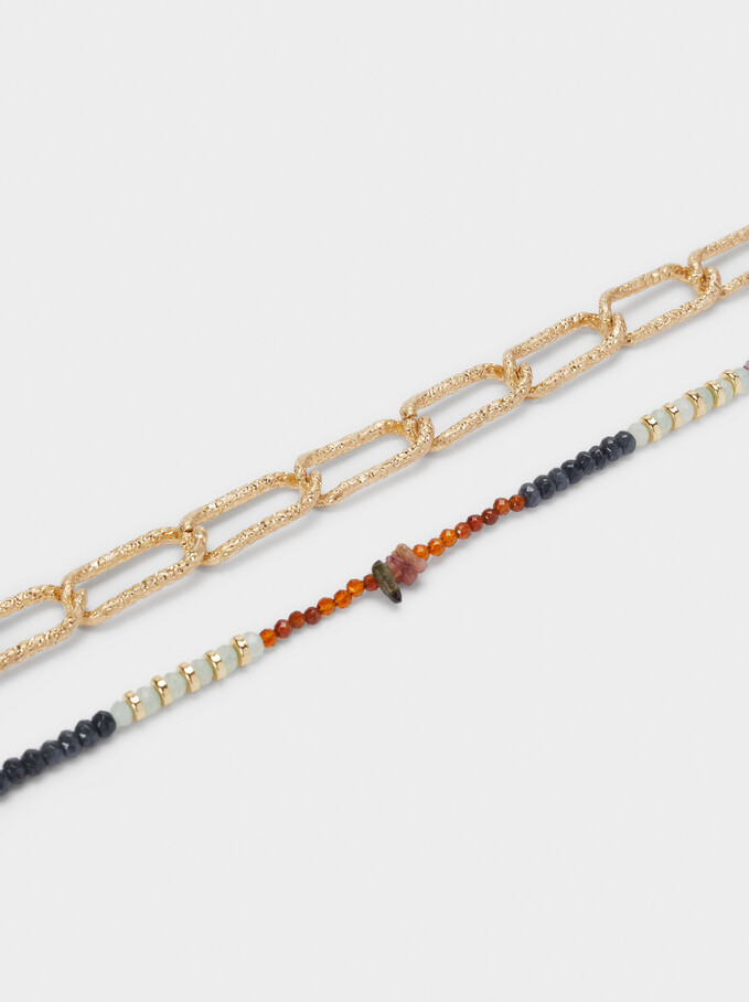 Set Of Contrasting Necklaces With Beads, Multicolor, hi-res
