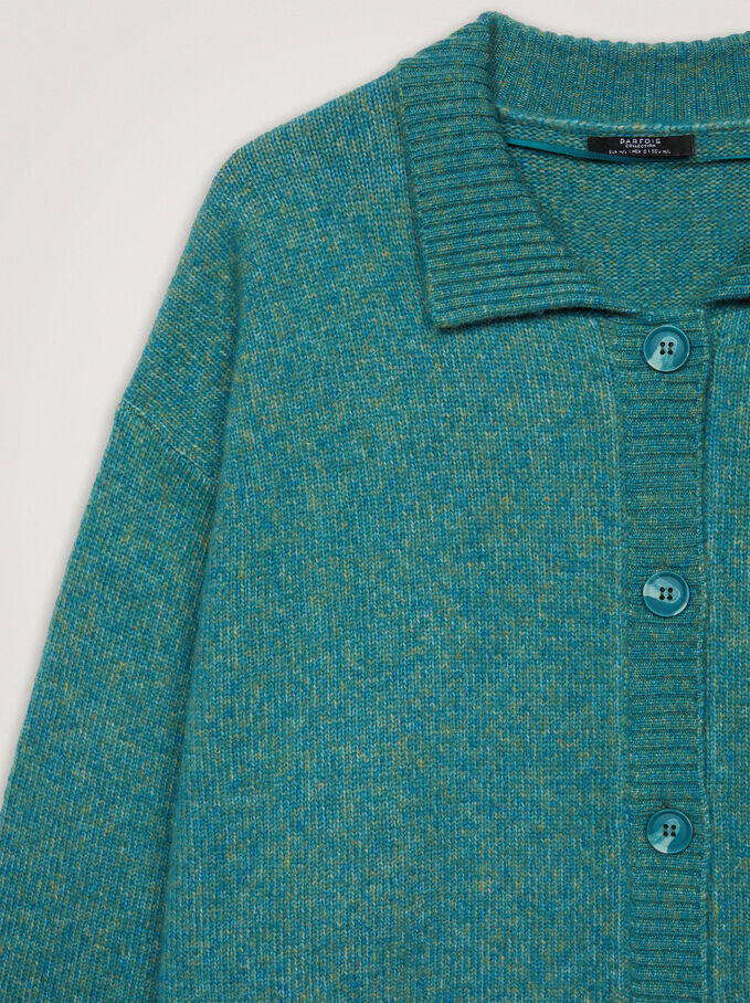 Knitted Cardigan With Buttons, Blue, hi-res