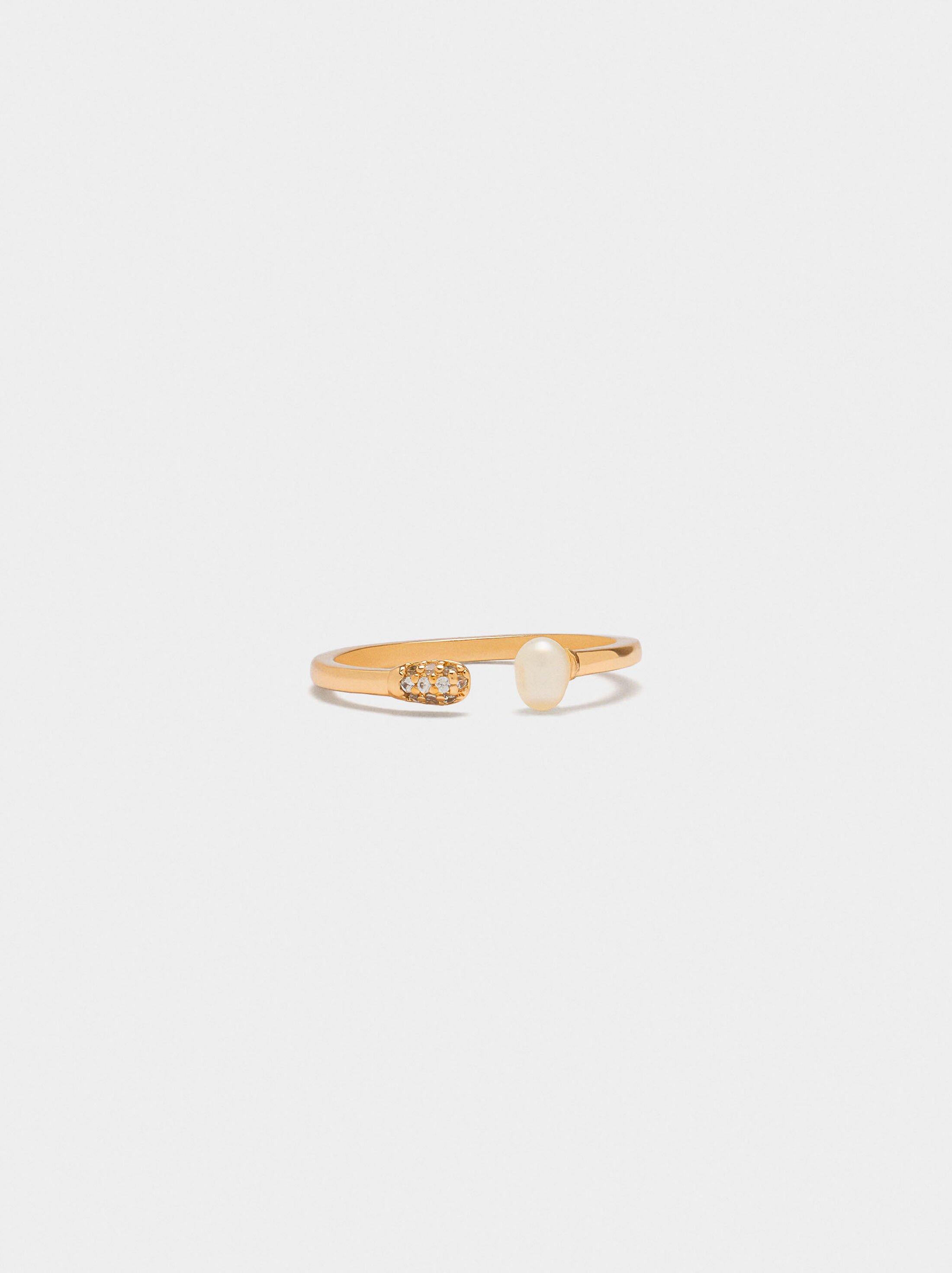 Open ring with pearl and zirconia image number 0.0