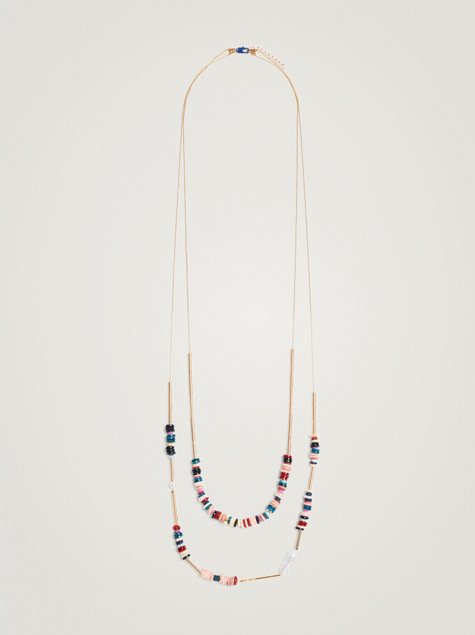 Long Necklace With Shell And Beads, Multicolor, hi-res