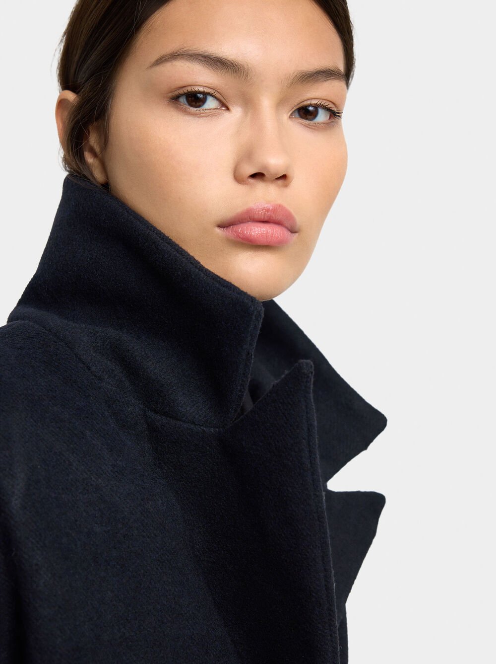 Jacket with wool blend with removable hood