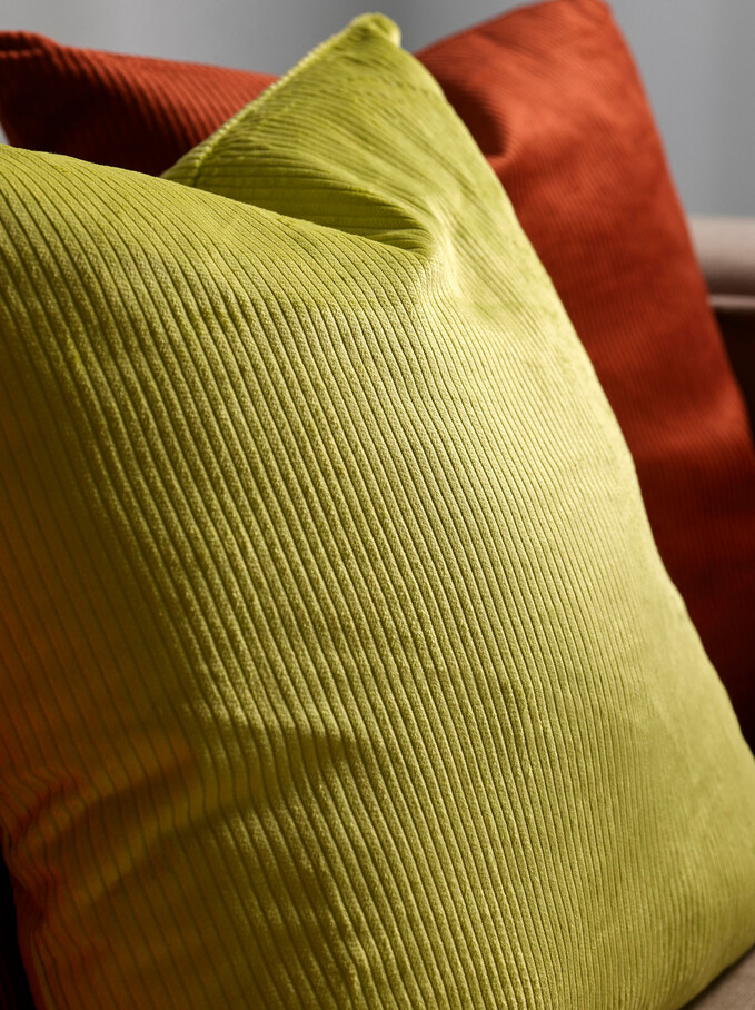 Camel Corduroy Cushion With Filling, Yellow, hi-res