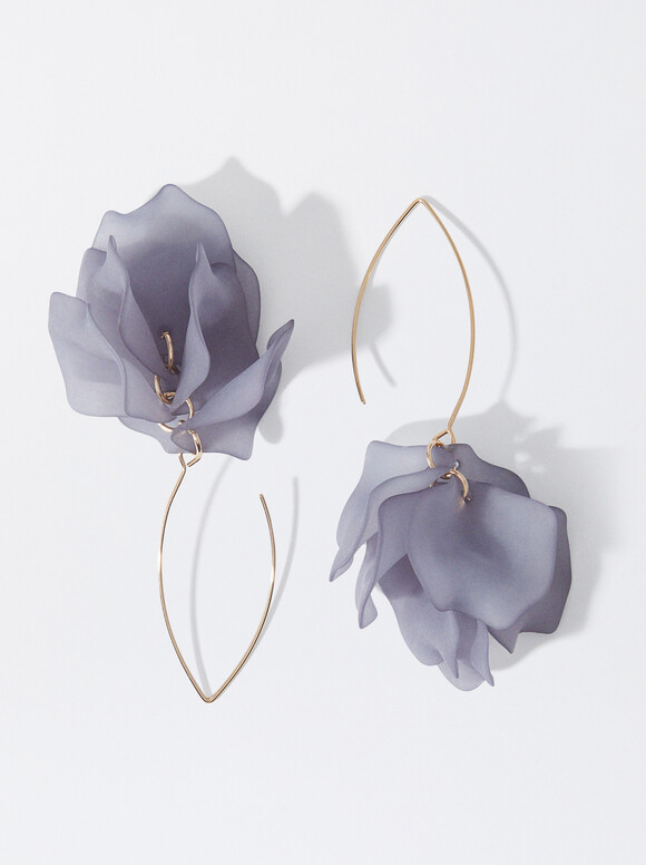 Flower Earrings With Resin, Purple, hi-res