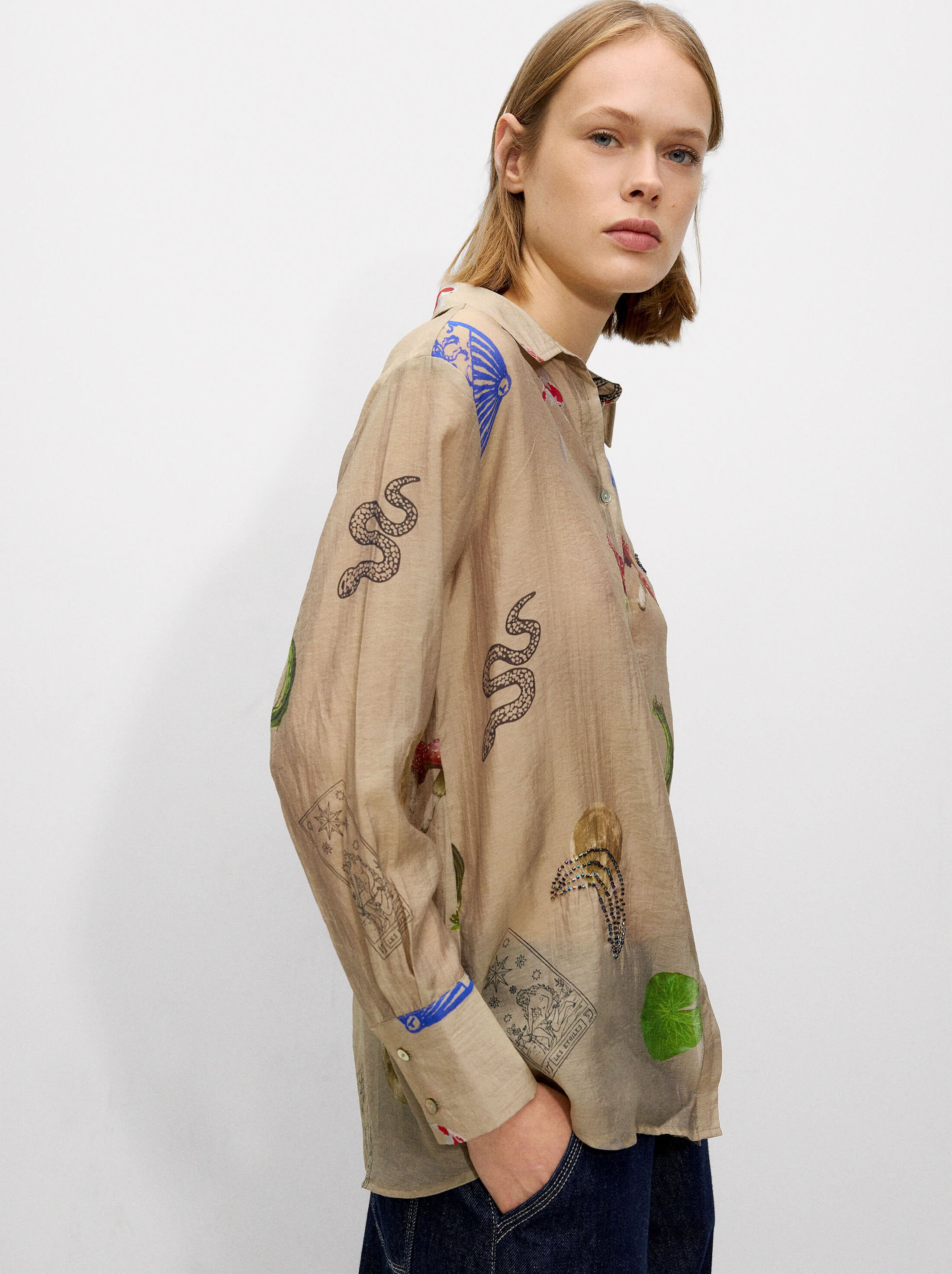 Printed shirt with long sleeves image number 0.0