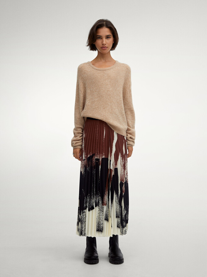 Printed Skirt With Elastic Waistband, Ecru, hi-res