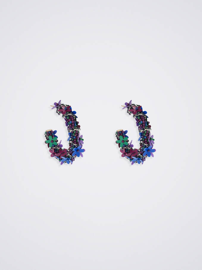 Multicolour Beaded Hoop Earrings, Multicolor, hi-res