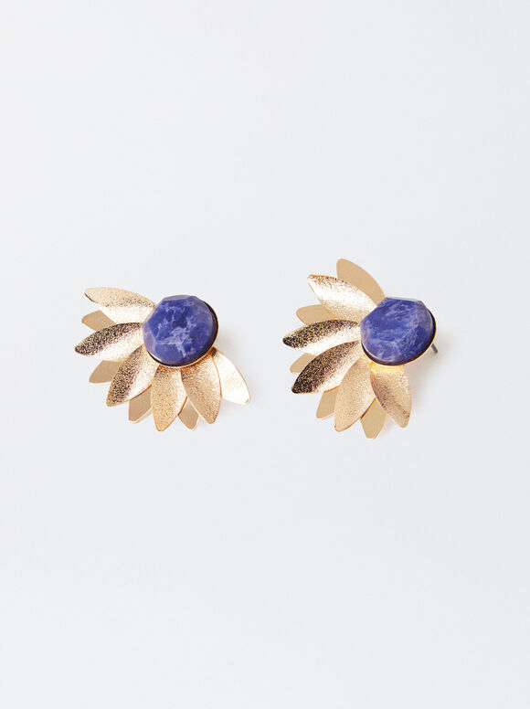 Goldene Ohrringe Mit Blume, Marineblau, hi-res