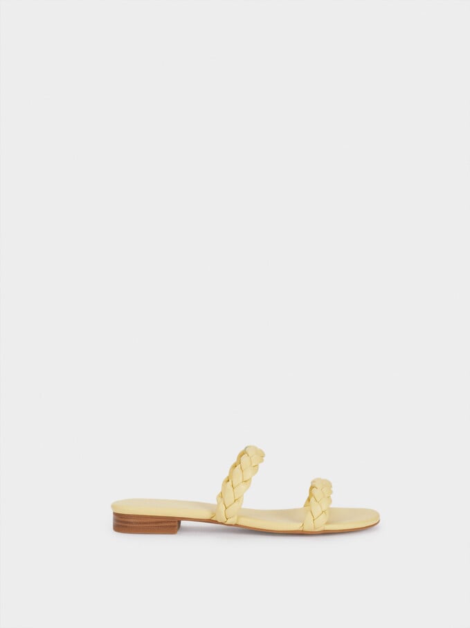 Flat Sandals With Braided Straps, Yellow, hi-res