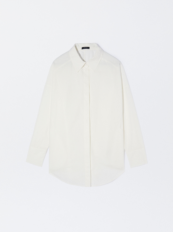 Oversized Poplin Shirt, White, hi-res
