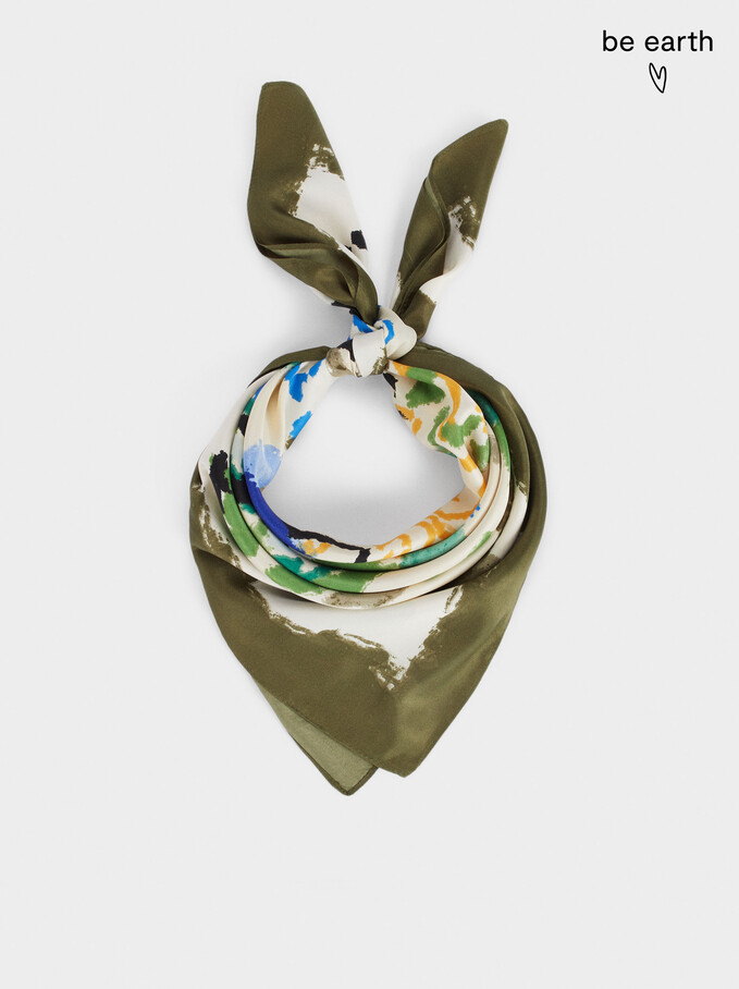 Printed Square Neckerchief Made From Recycled Materials, , hi-res