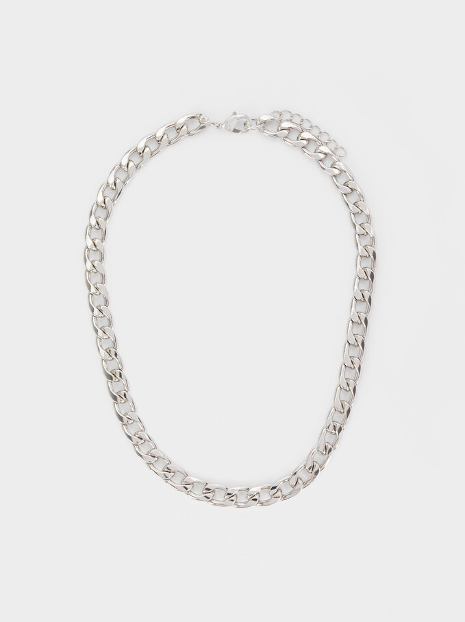 Short Silver Chain Necklace, Silver, hi-res