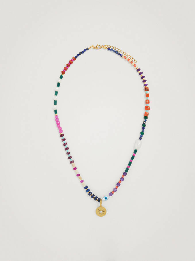 Halskette Aus Stahl Mit Perlen, Mehrfarbig, hi-res