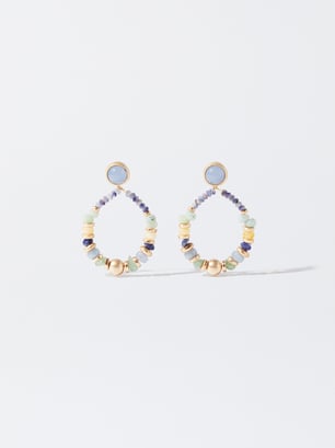 Gold-Toned Earrings With Stones, Multicolor, hi-res