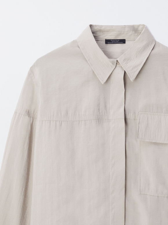 Online Exclusive - Long-Sleeve Shirt With Buttons, Beige, hi-res