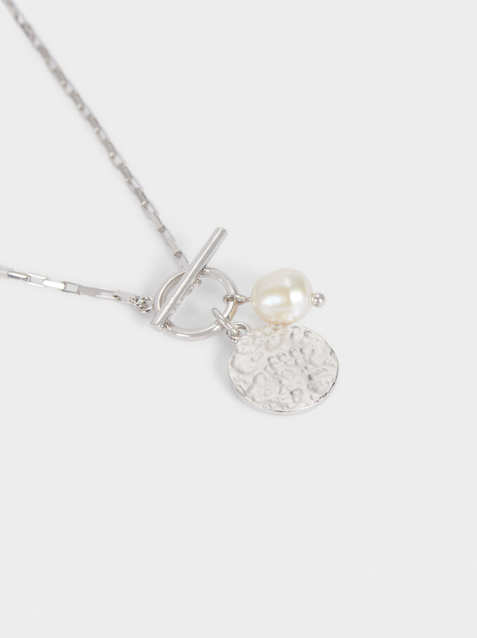 Short Silver 925 Necklace With Pearl, Beige, hi-res