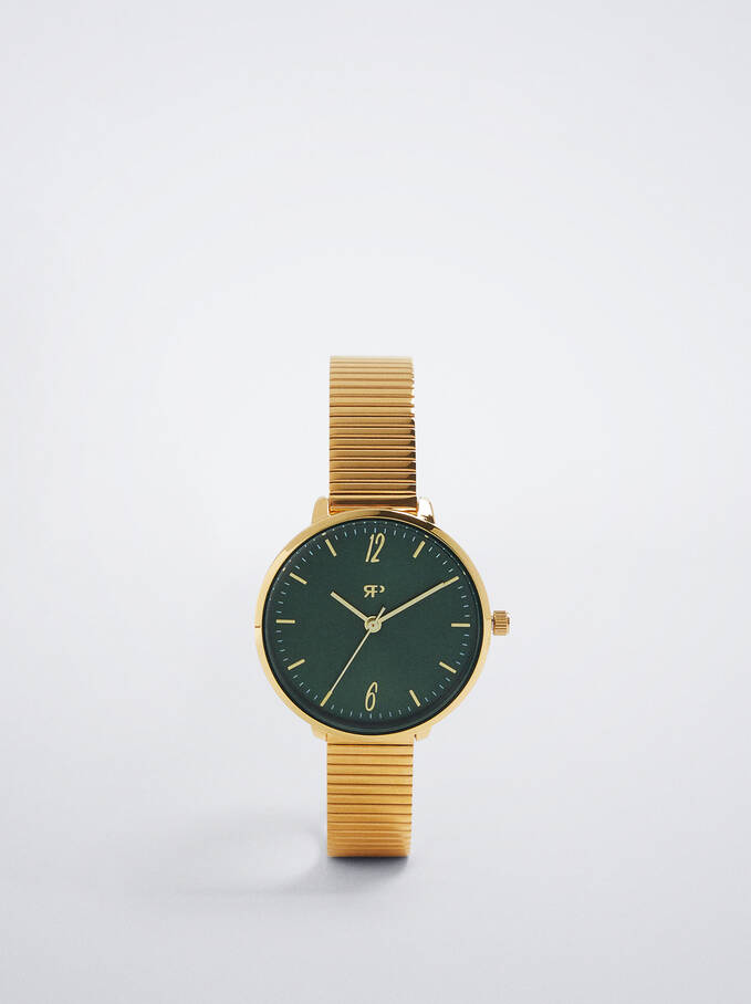 Uhr Aus Stahl Mit Farblich Abgesetztem Ziffernblatt, Golden, hi-res
