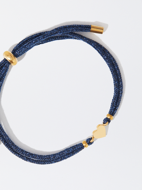 Adjustable Stainless Steel Bracelet With Steel Charm, Blue, hi-res