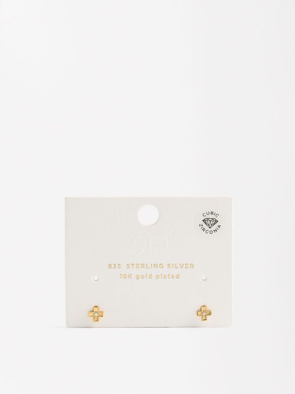 Cross earrings with zirconias - 925 sterling silver