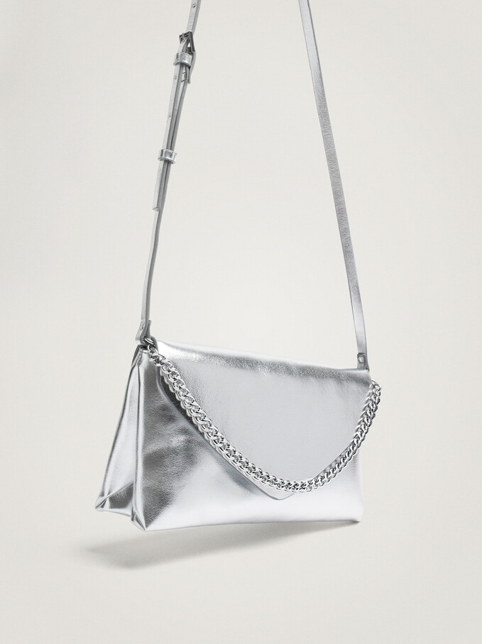 Party Handbag With Chain Handle, Silver, hi-res