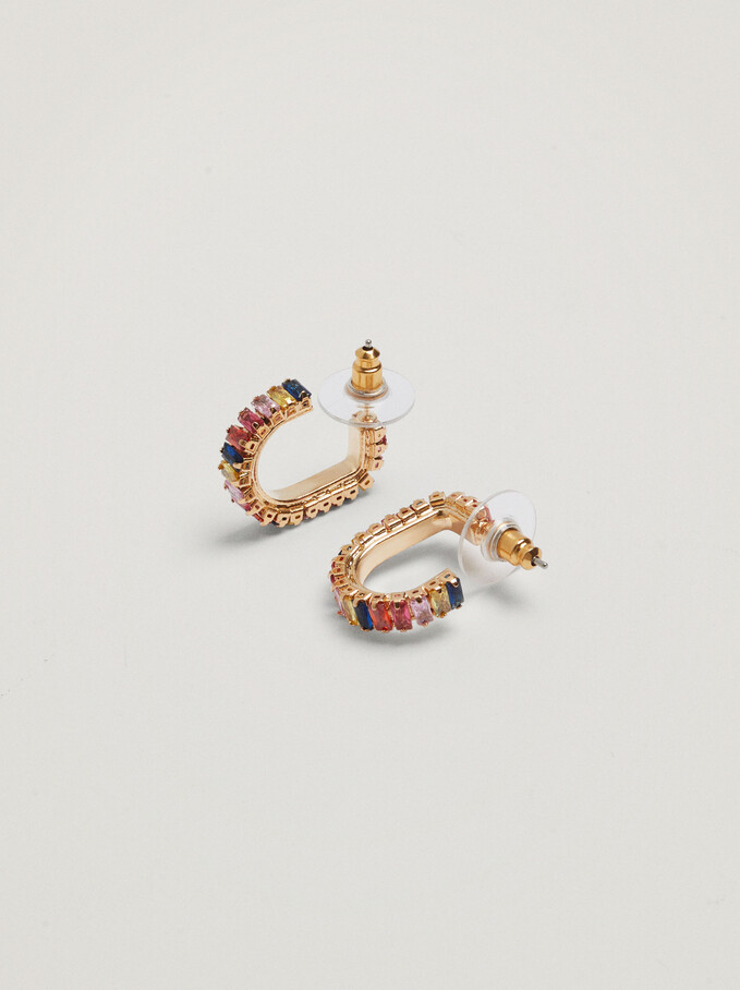 Small Hoop Earrings With Zirconia, Multicolor, hi-res