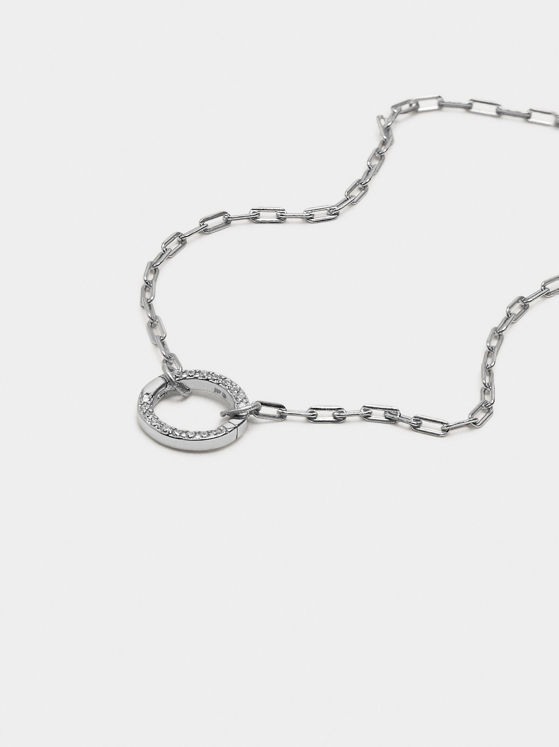 Pendant link bracelet with zirconias - 925 sterling silver image number 1.0