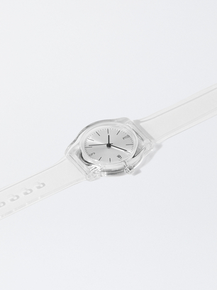 Watch With Silicone Strap, White, hi-res