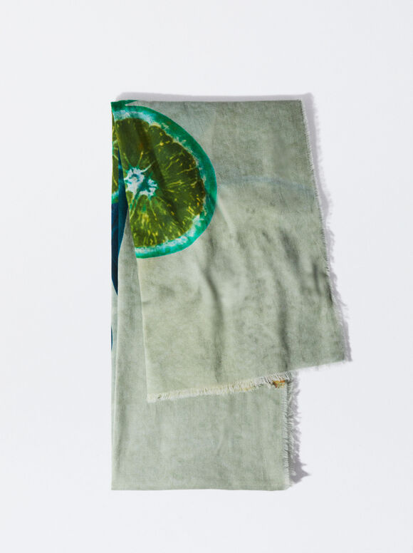Printed Scarf, Green, hi-res