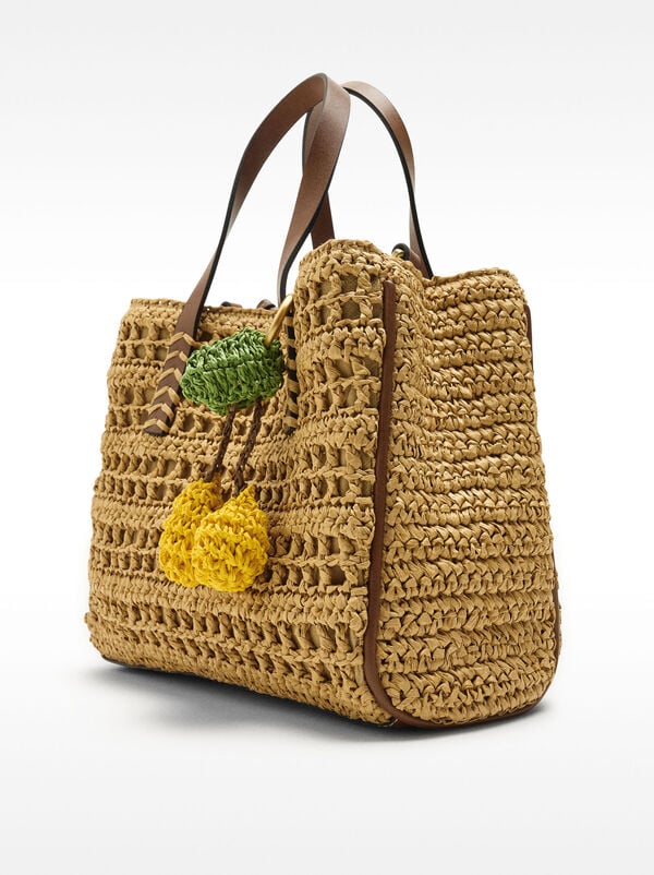 Straw-effect tote bag with pendant