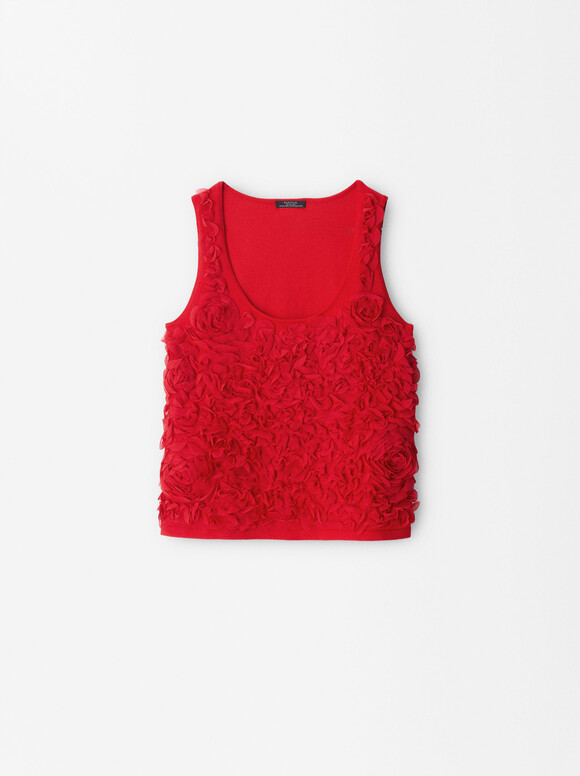 Floral Knit Top, Red, hi-res