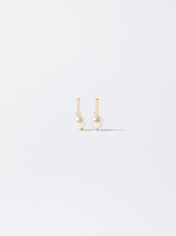 Earrings With Pearl, Golden, hi-res