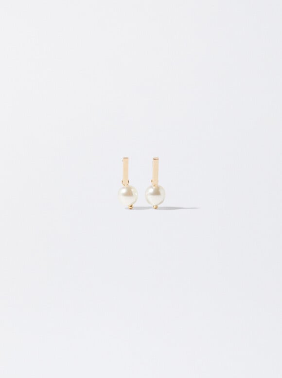 Earrings With Pearl, Golden, hi-res
