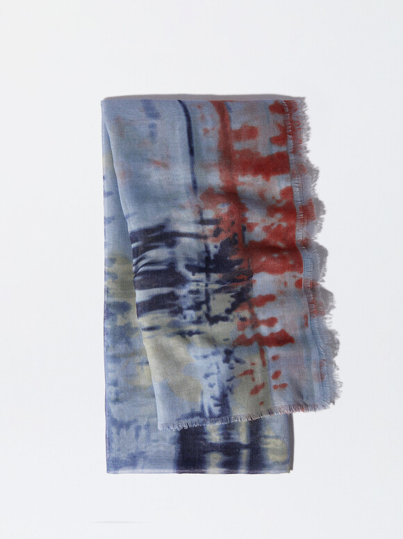 Printed Scarf, Blue, hi-res