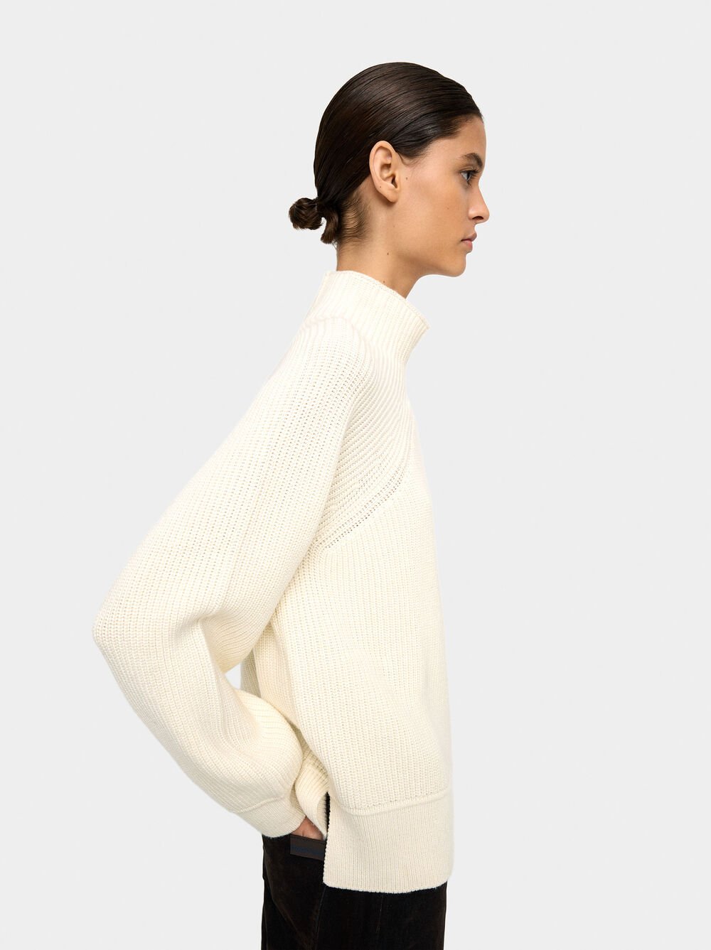 Knit sweater with high neck