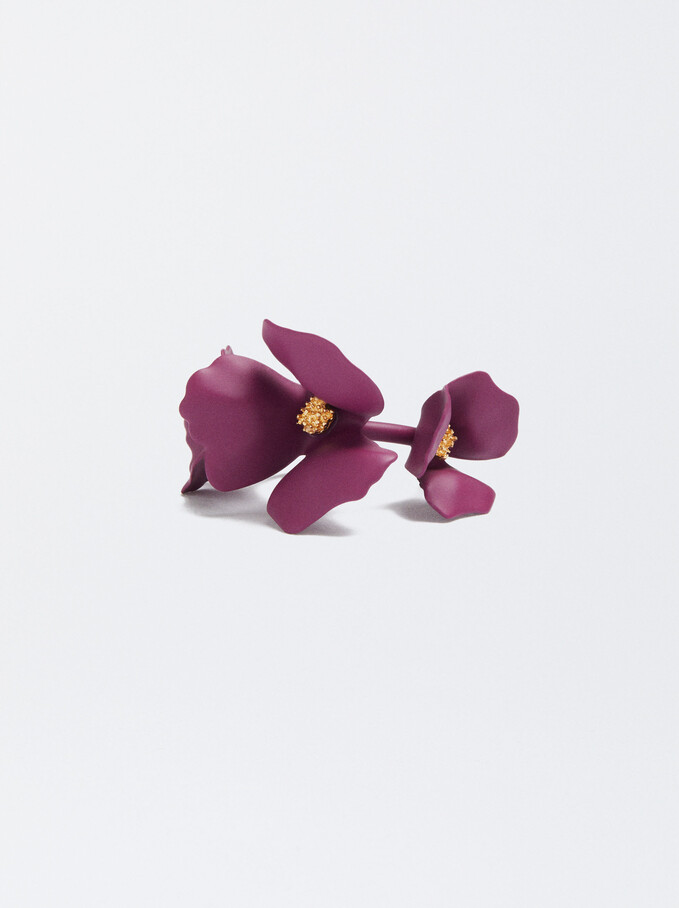 Flower Hoop Earrings, Bordeaux, hi-res