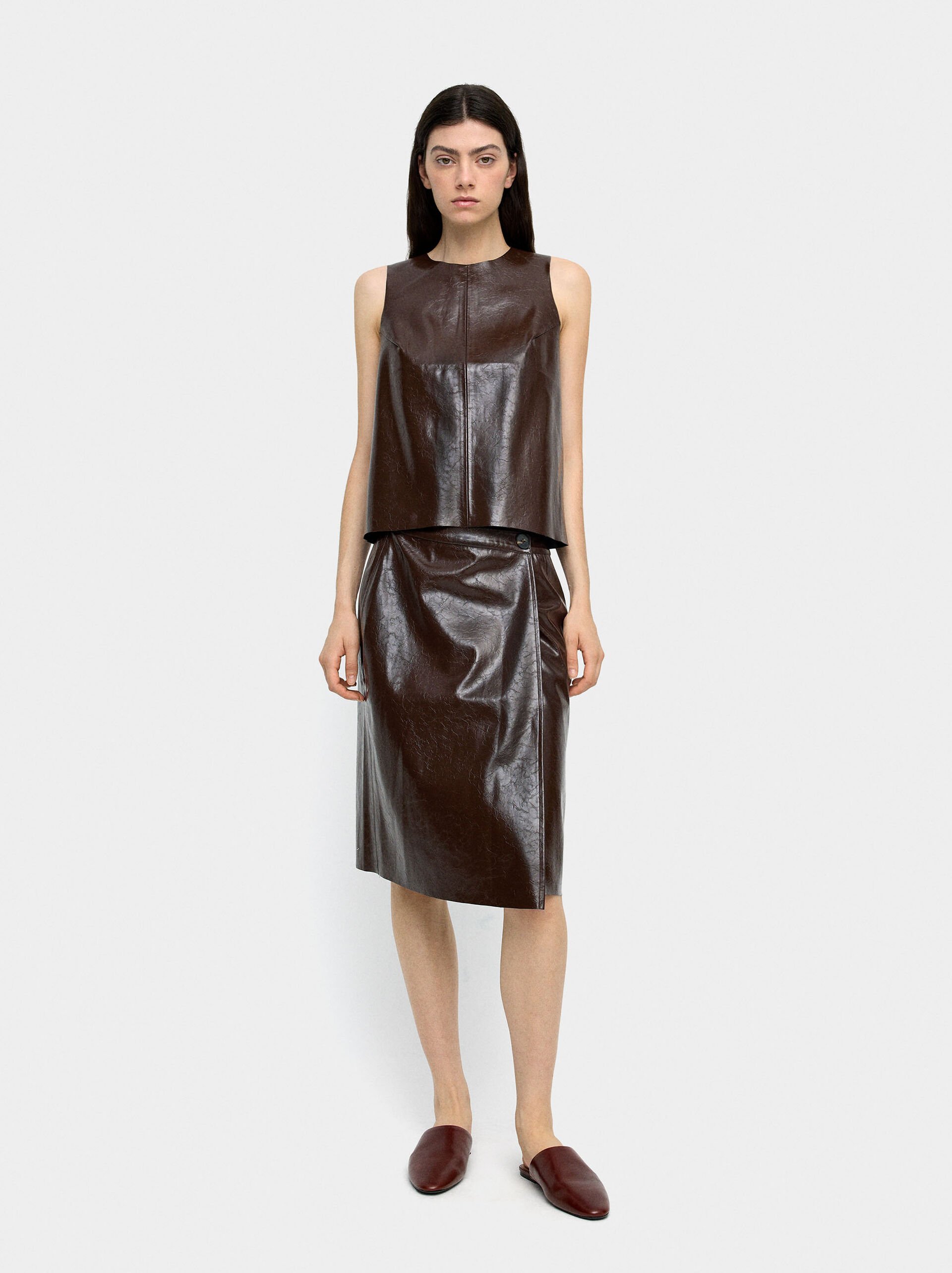 Midi skirt with leather effect image number 1.0
